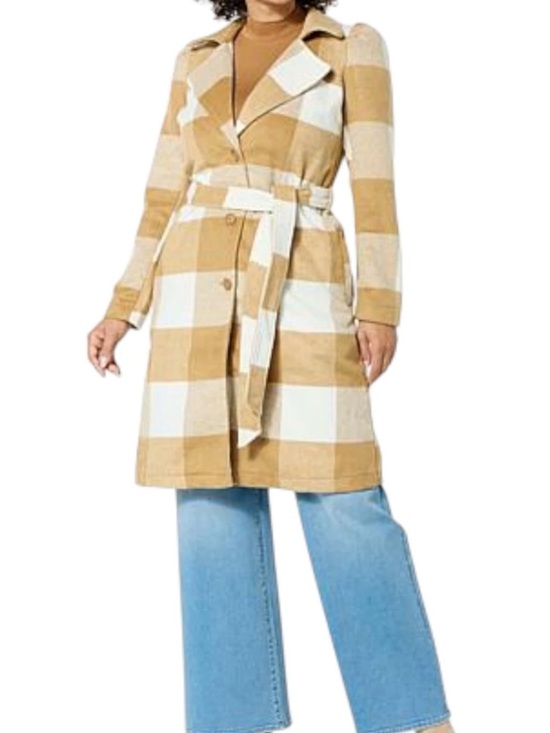 G by Giuliana Jackets & Blazers - G by Giuliana Women's Black Label Plaid Trench Coat Camel Combo size xxs